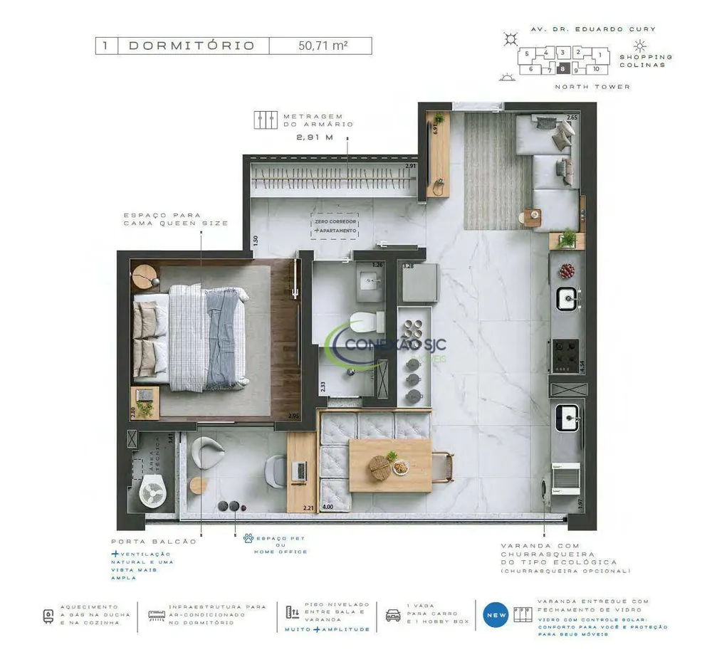 Apartamento, 1 quarto, 50 m² - Foto 3