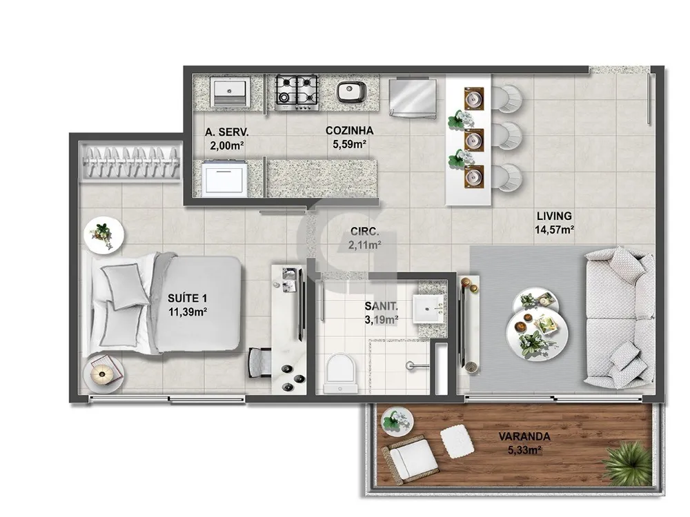 Apartamento, 1 quarto, 56 m² - Foto 9