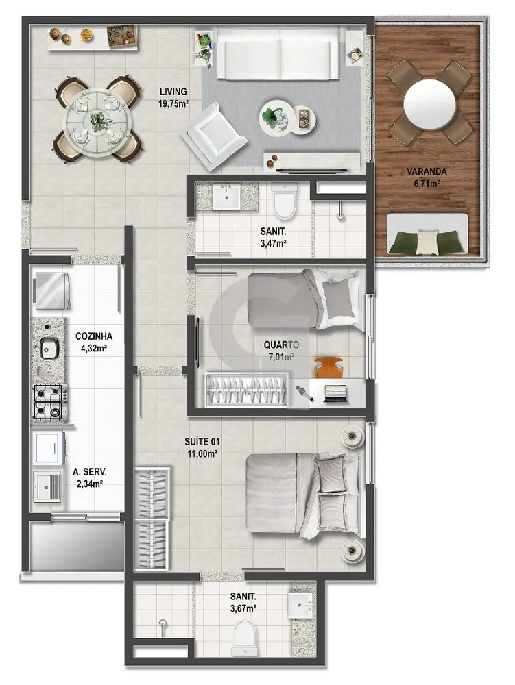 Apartamento, 1 quarto, 56 m² - Foto 8