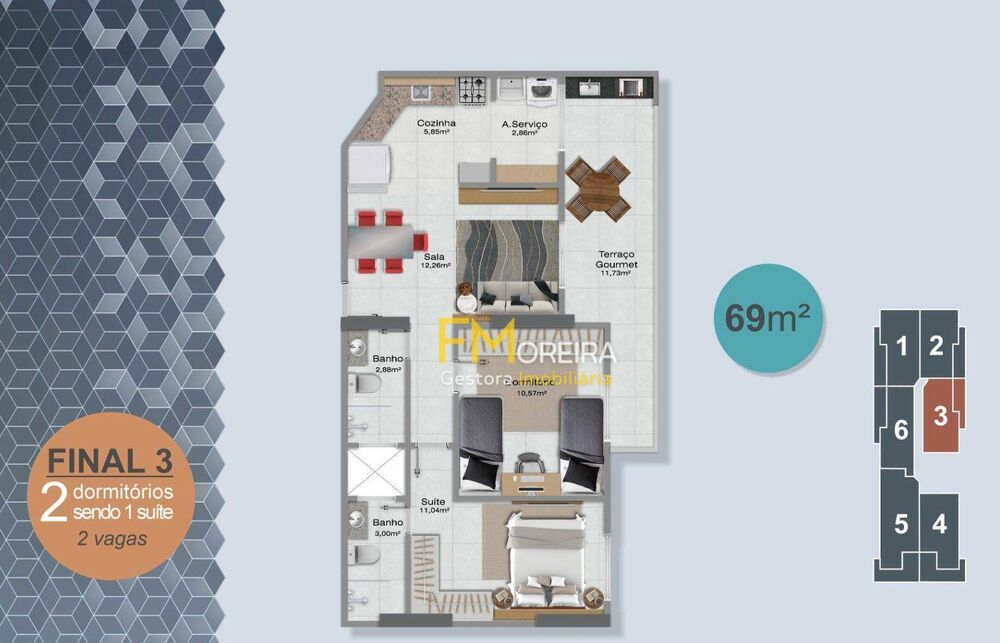 Apartamento, 2 quartos, 69 m² - Foto 2