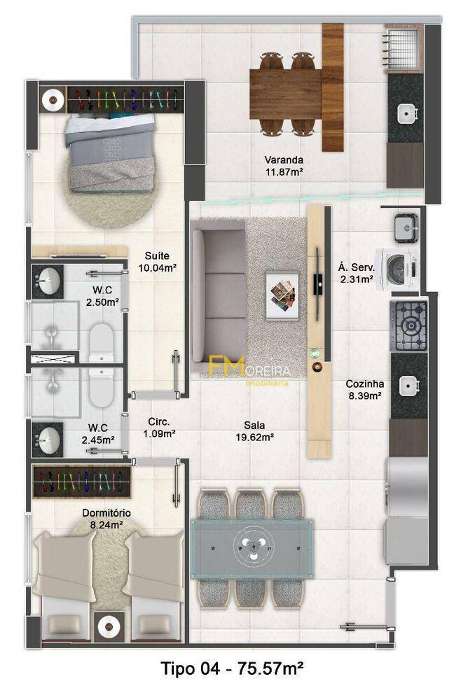 Apartamento, 2 quartos, 75 m² - Foto 2