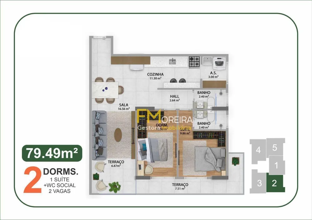 Apartamento, 2 quartos, 79 m² - Foto 2