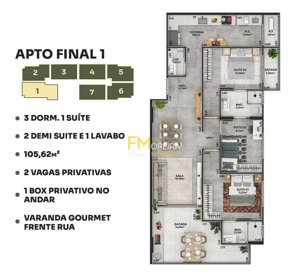 Apartamento à venda com 3 quartos, 105m² - Foto 2