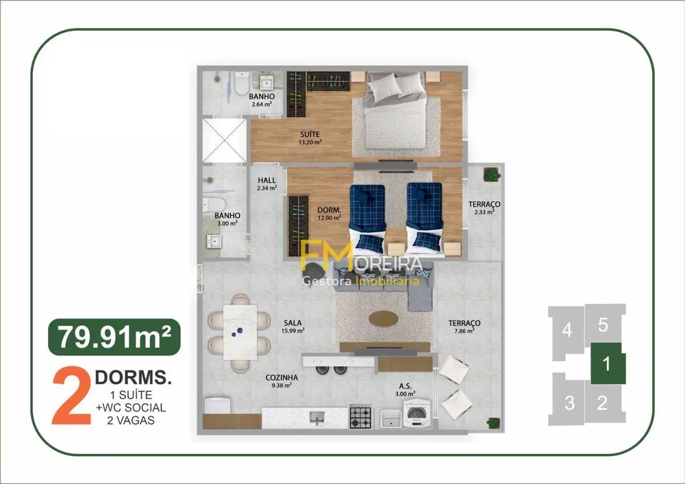Apartamento, 2 quartos, 79 m² - Foto 2