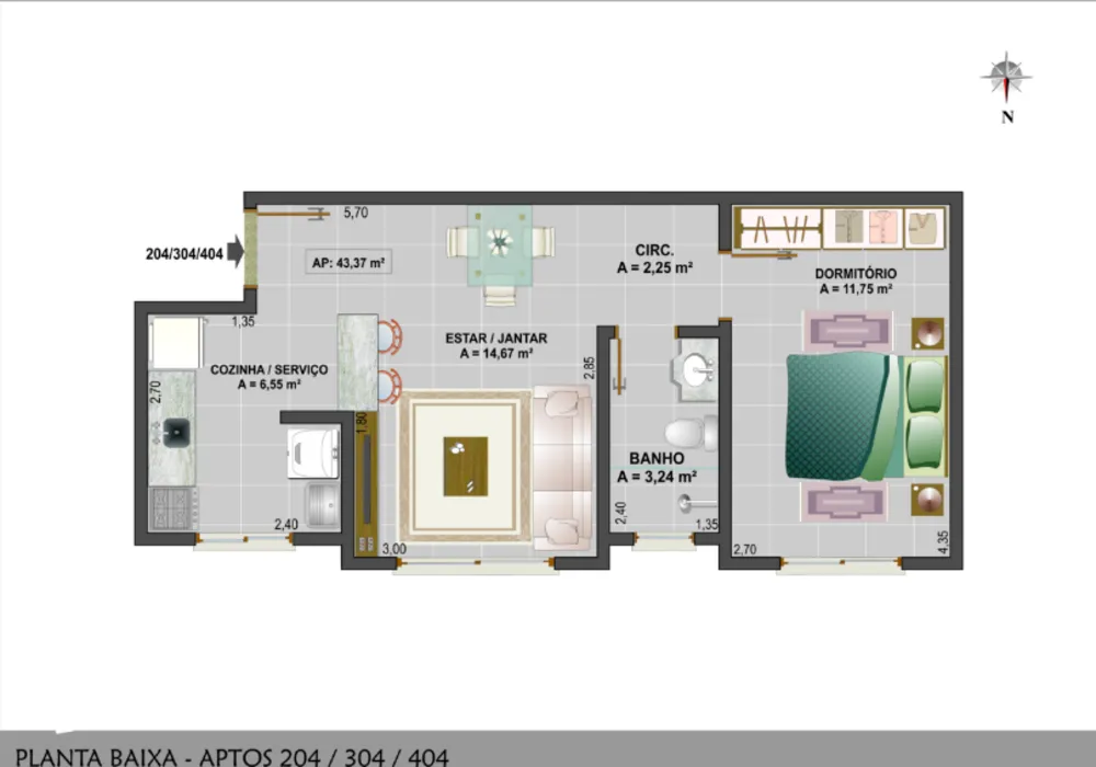 Apartamento, 1 quarto, 47 m² - Foto 2