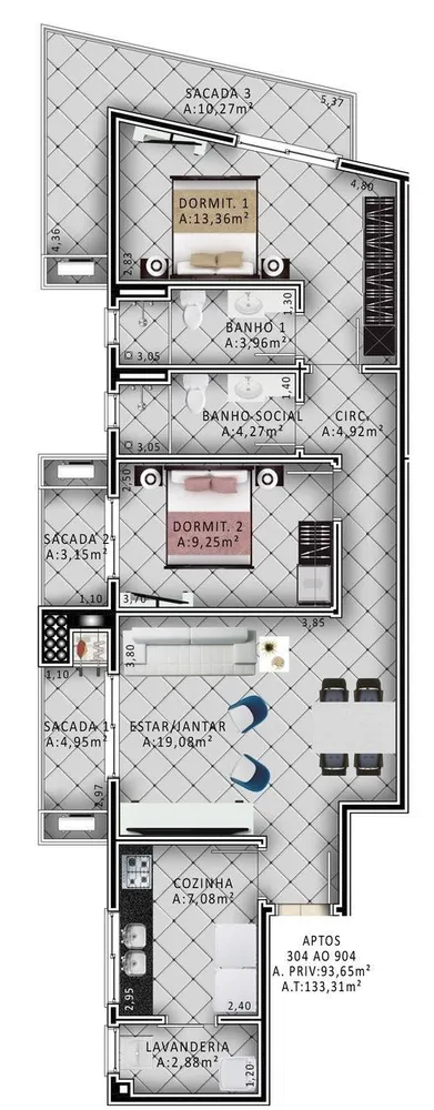 Apartamento, 2 quartos, 93 m² - Foto 2