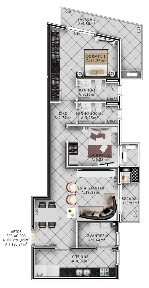 Apartamento, 2 quartos, 91 m² - Foto 1