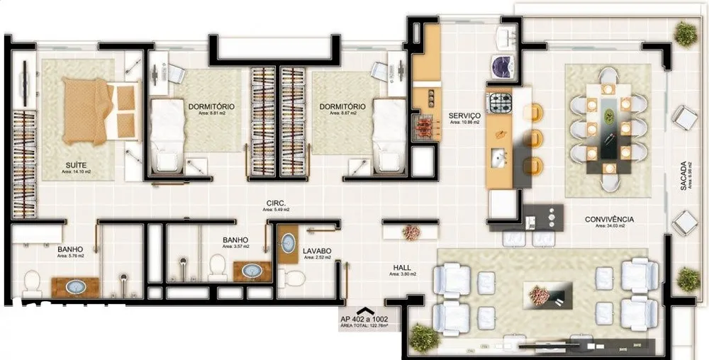 Apartamento, 3 quartos, 122 m² - Foto 2