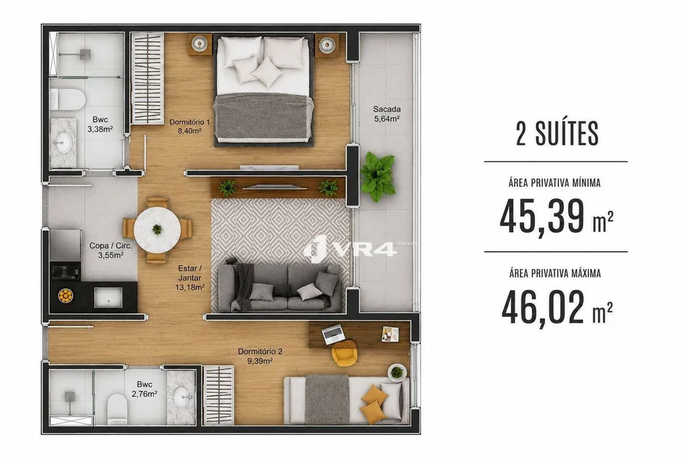 Apartamento, 2 quartos, 46 m² - Foto 4