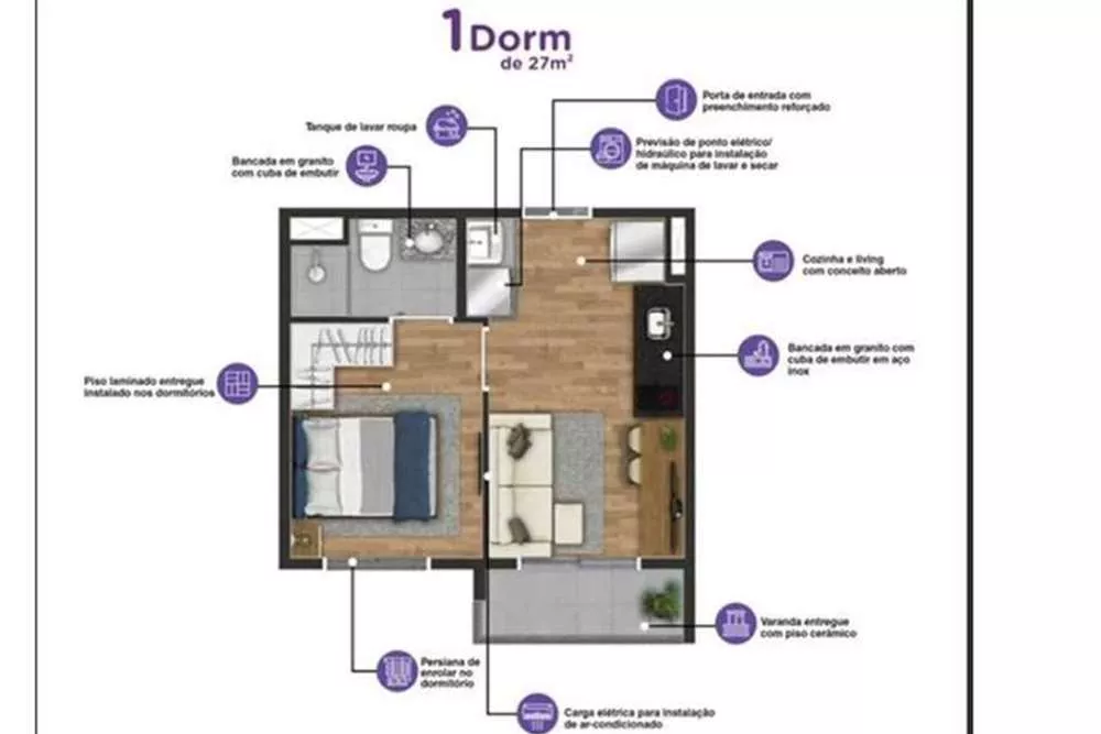 Apartamento à venda com 1 quarto, 27m² - Foto 2