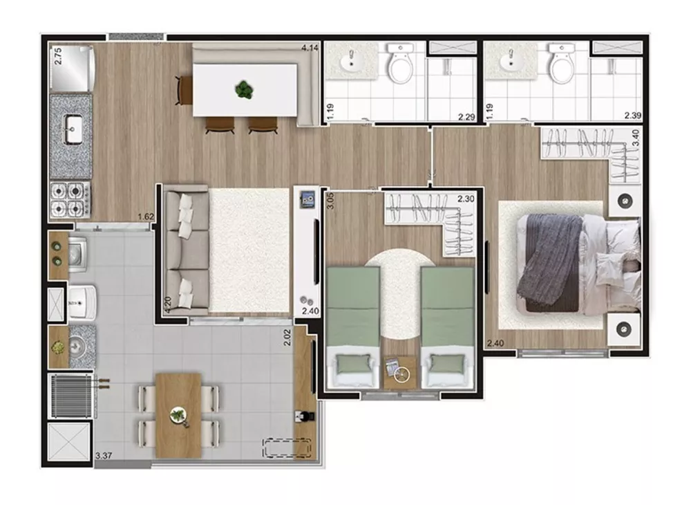 Apartamento, 2 quartos, 54 m² - Foto 3