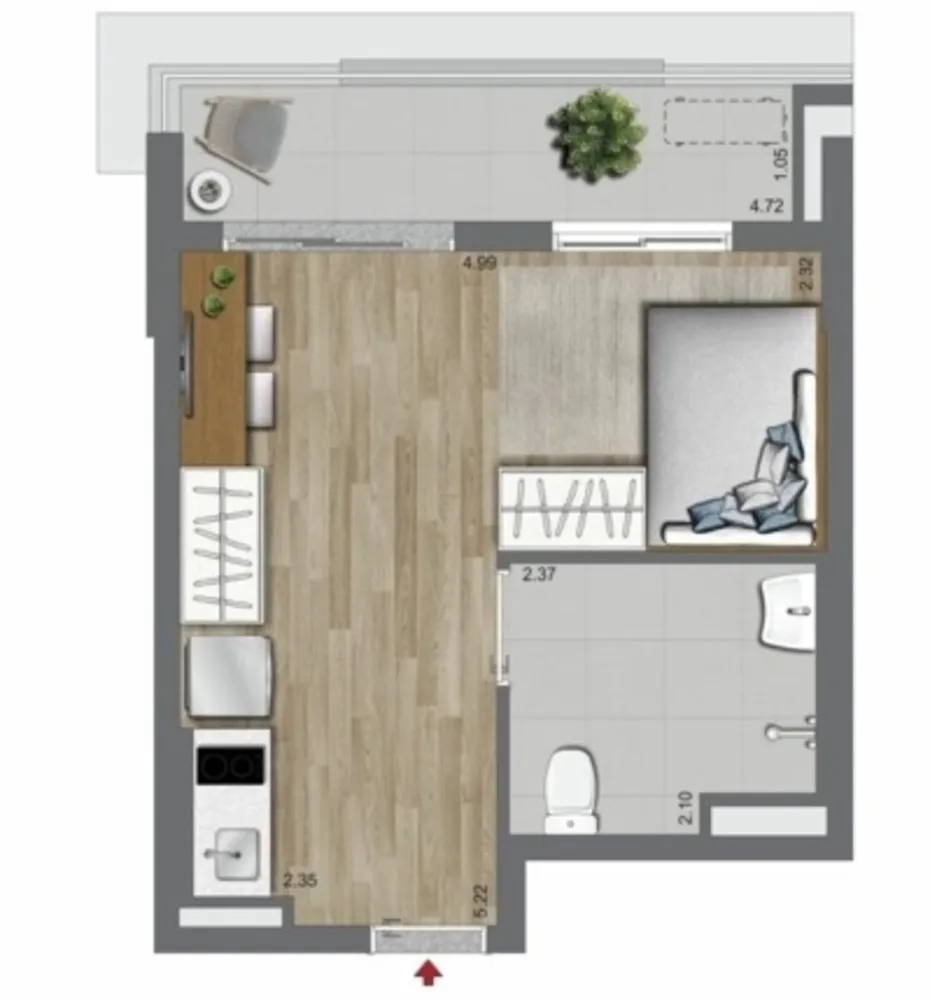 Apartamento, 1 quarto, 28 m² - Foto 1