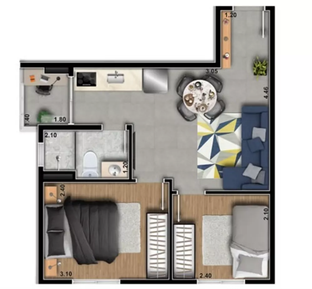 Apartamento, 2 quartos, 46 m² - Foto 1