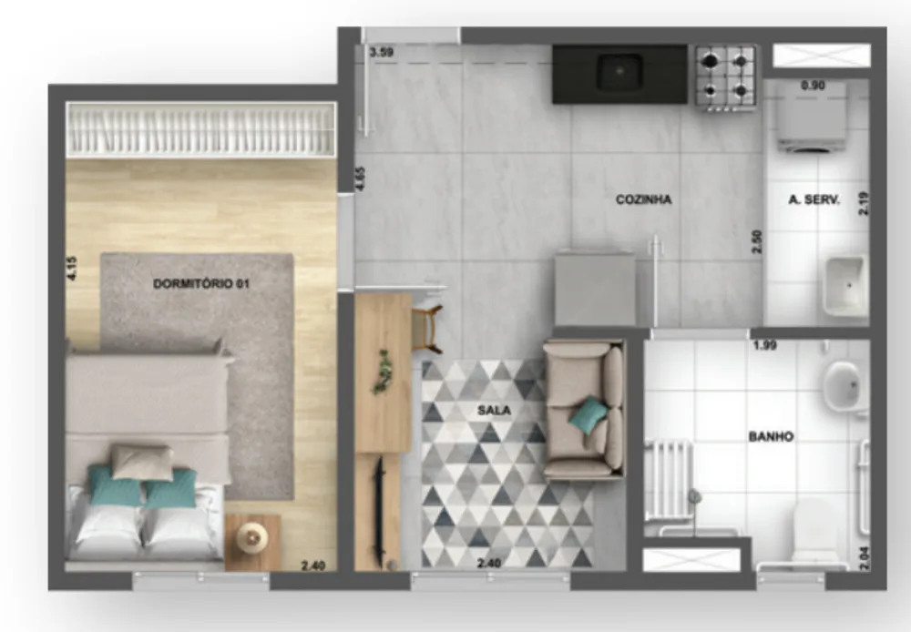 Apartamento, 2 quartos, 44 m² - Foto 2