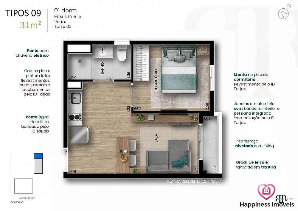 Apartamento, 1 quarto, 31 m² - Foto 2