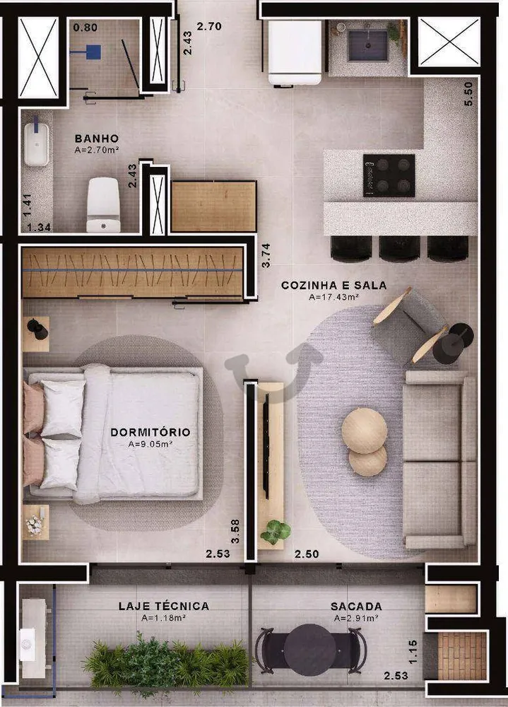Apartamento, 1 quarto, 45 m² - Foto 2