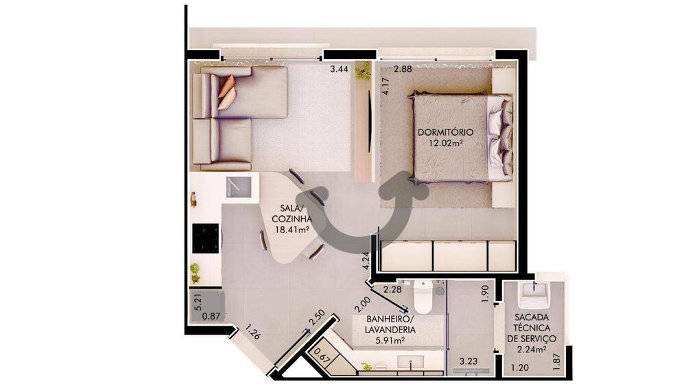 Apartamento, 1 quarto, 57 m² - Foto 2