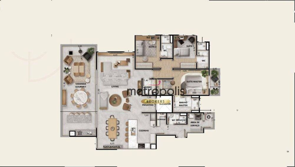 Apartamento à venda com 3 quartos, 195m² - Foto 3