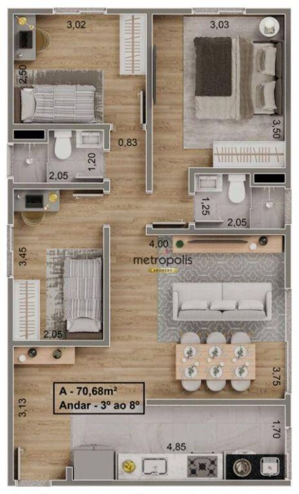 Apartamento à venda com 3 quartos, 70m² - Foto 8
