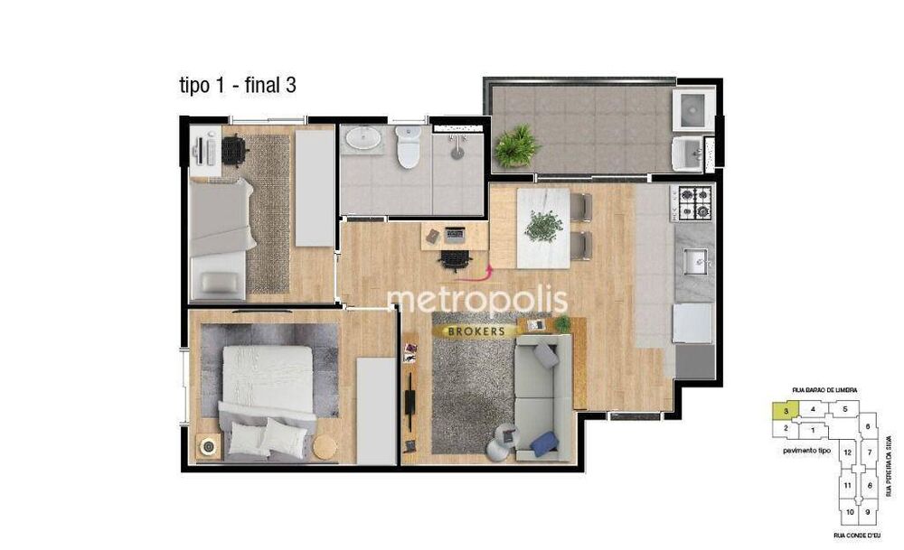 Apartamento à venda com 2 quartos, 46m² - Foto 1