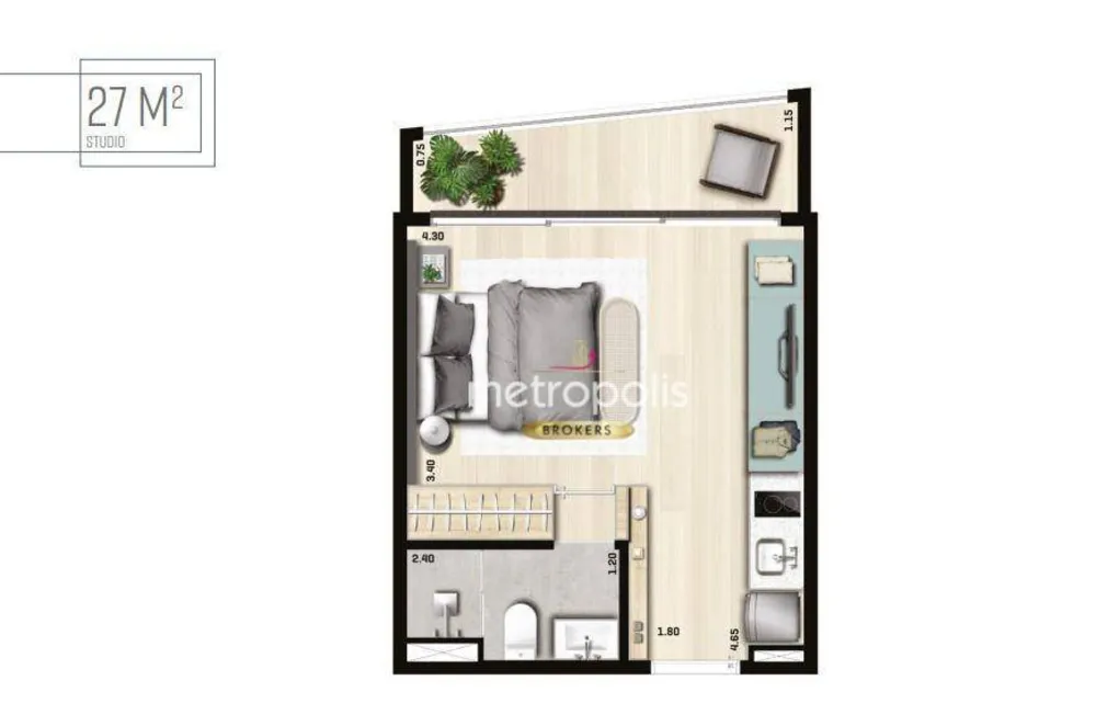 Kitnet-Studio, 27 m² - Foto 6