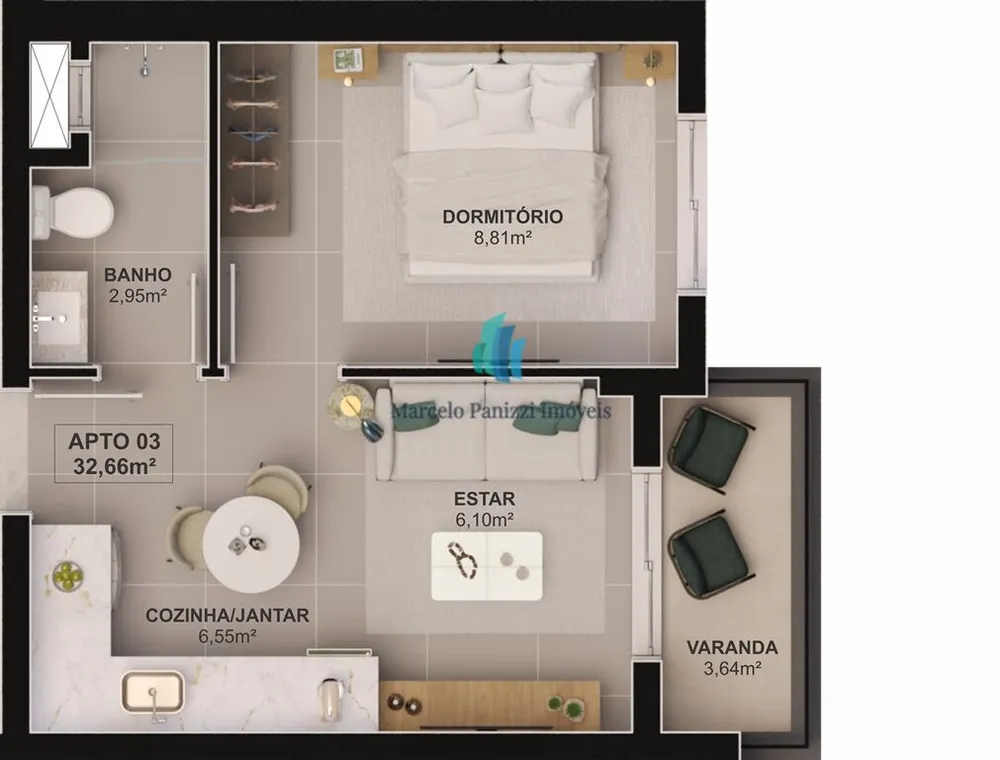 Apartamento, 1 quarto, 32 m² - Foto 2