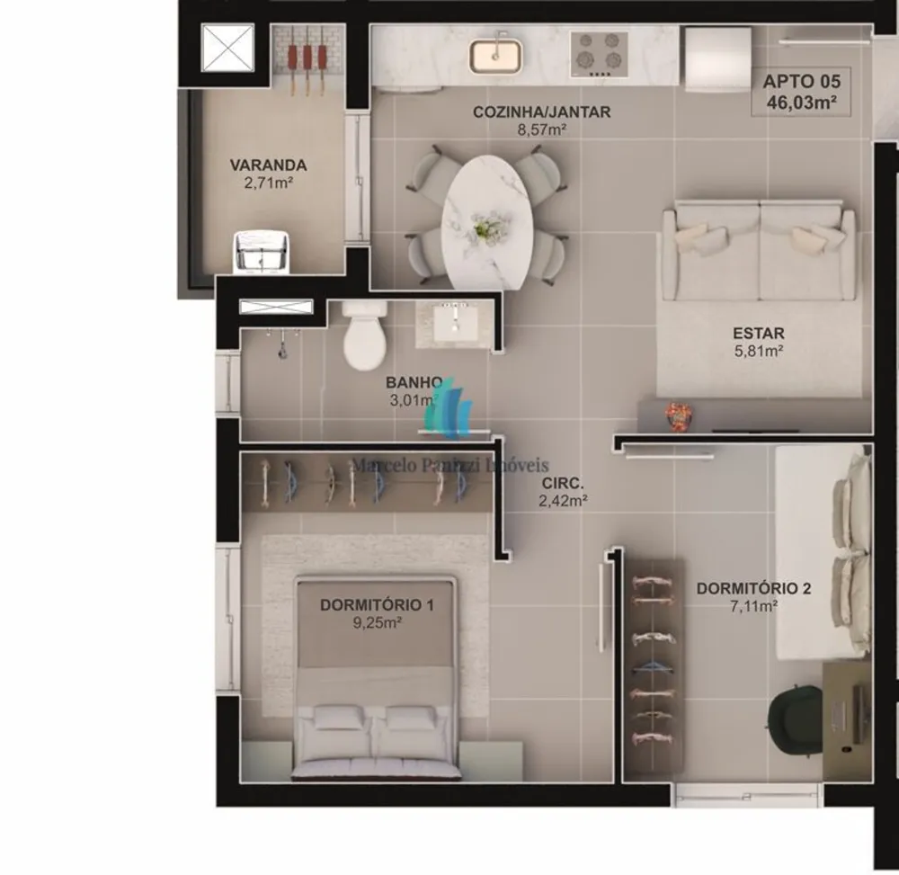 Apartamento, 2 quartos, 46 m² - Foto 3