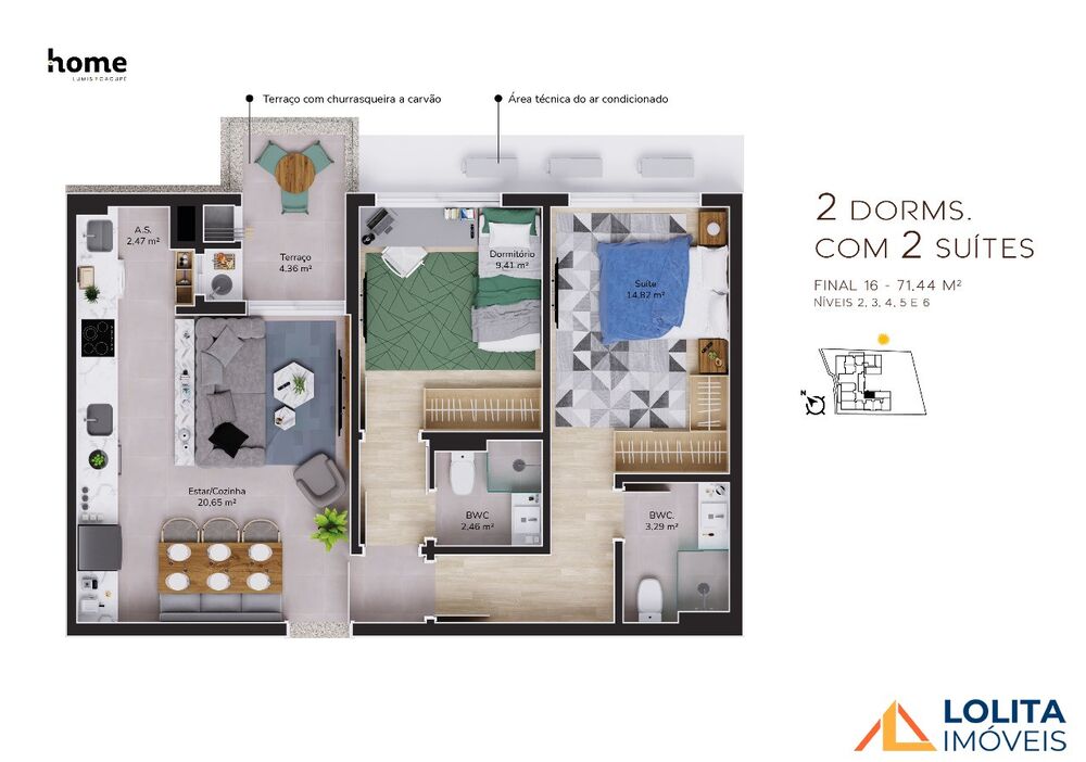 Apartamento Lançamentos com 2 quartos, 71m² - Foto 3