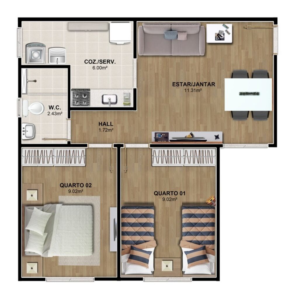 Apartamento, 2 quartos, 43 m² - Foto 3