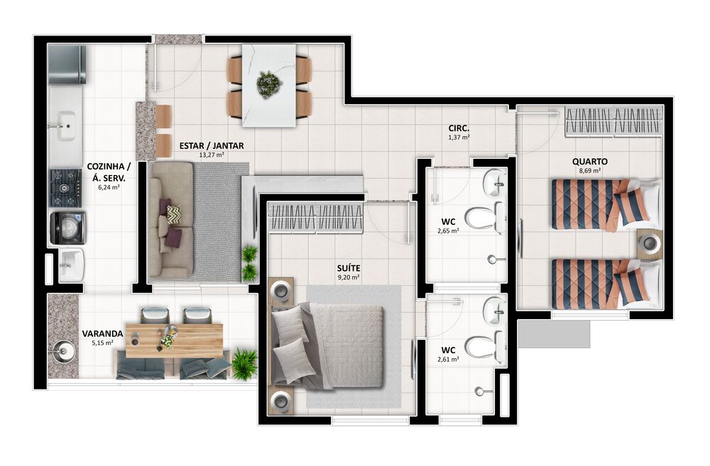 Apartamento, 2 quartos, 59 m² - Foto 3