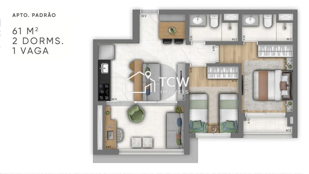 Apartamento, 2 quartos, 61 m² - Foto 7
