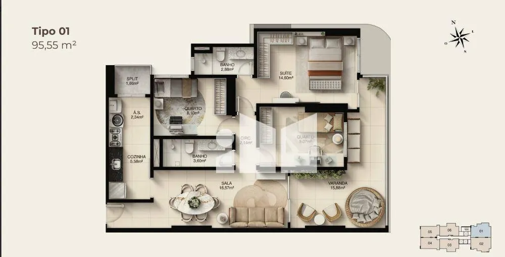 Apartamento, 3 quartos, 75 m² - Foto 1