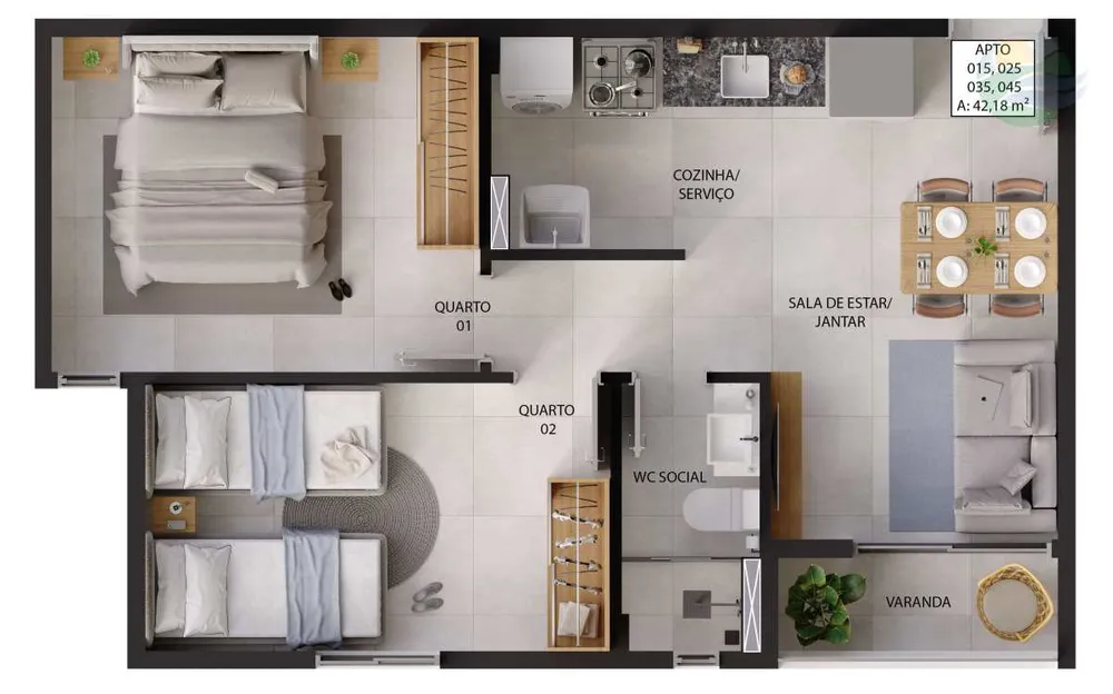 Apartamento, 2 quartos, 45 m² - Foto 1