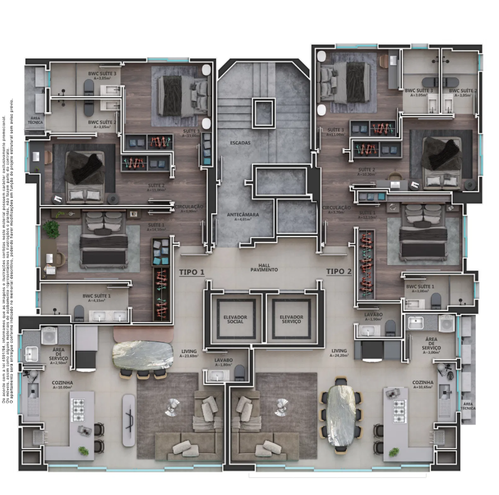 Apartamento, 3 quartos, 100 m² - Foto 2
