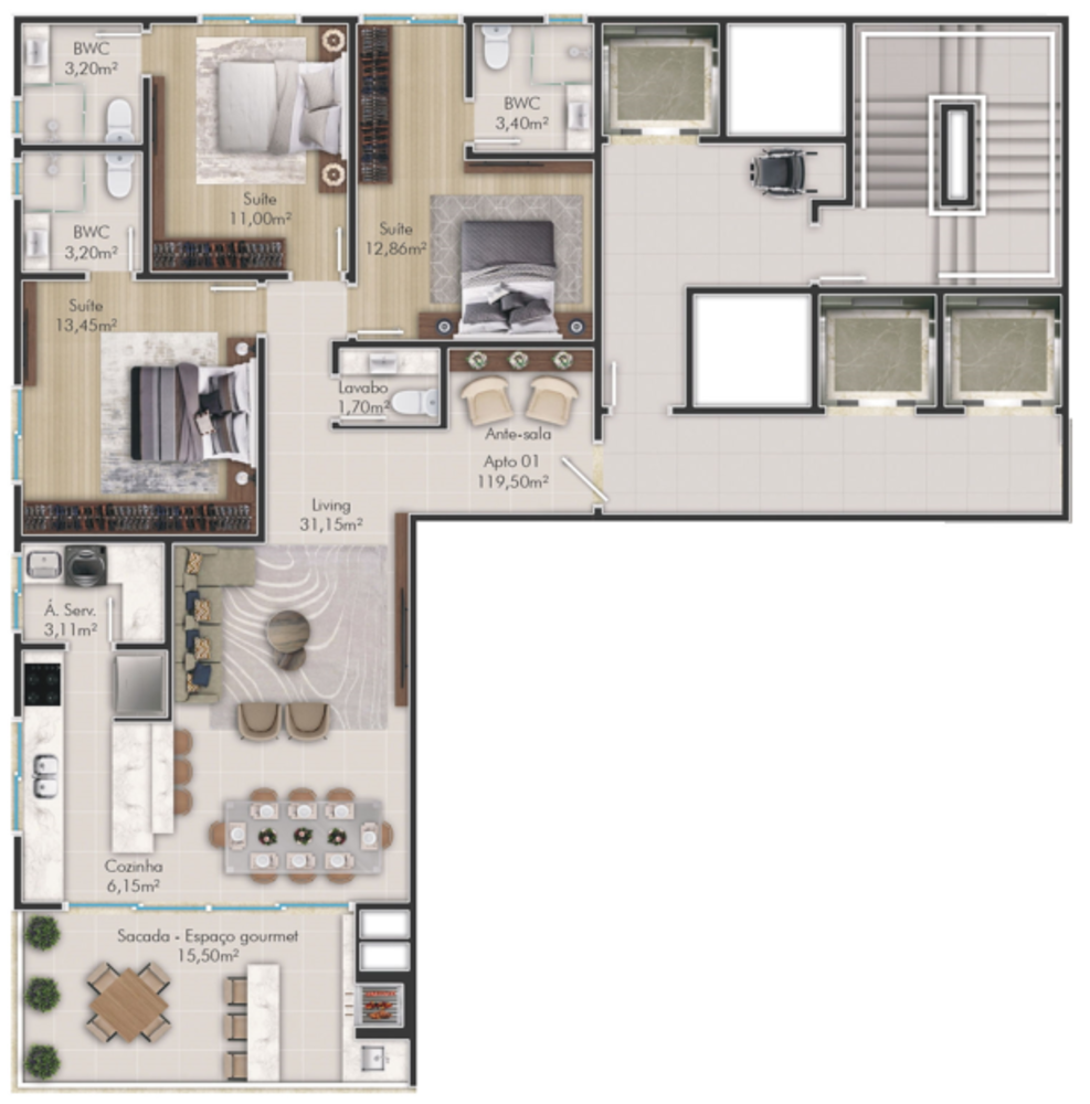 Apartamento, 3 quartos, 119 m² - Foto 2
