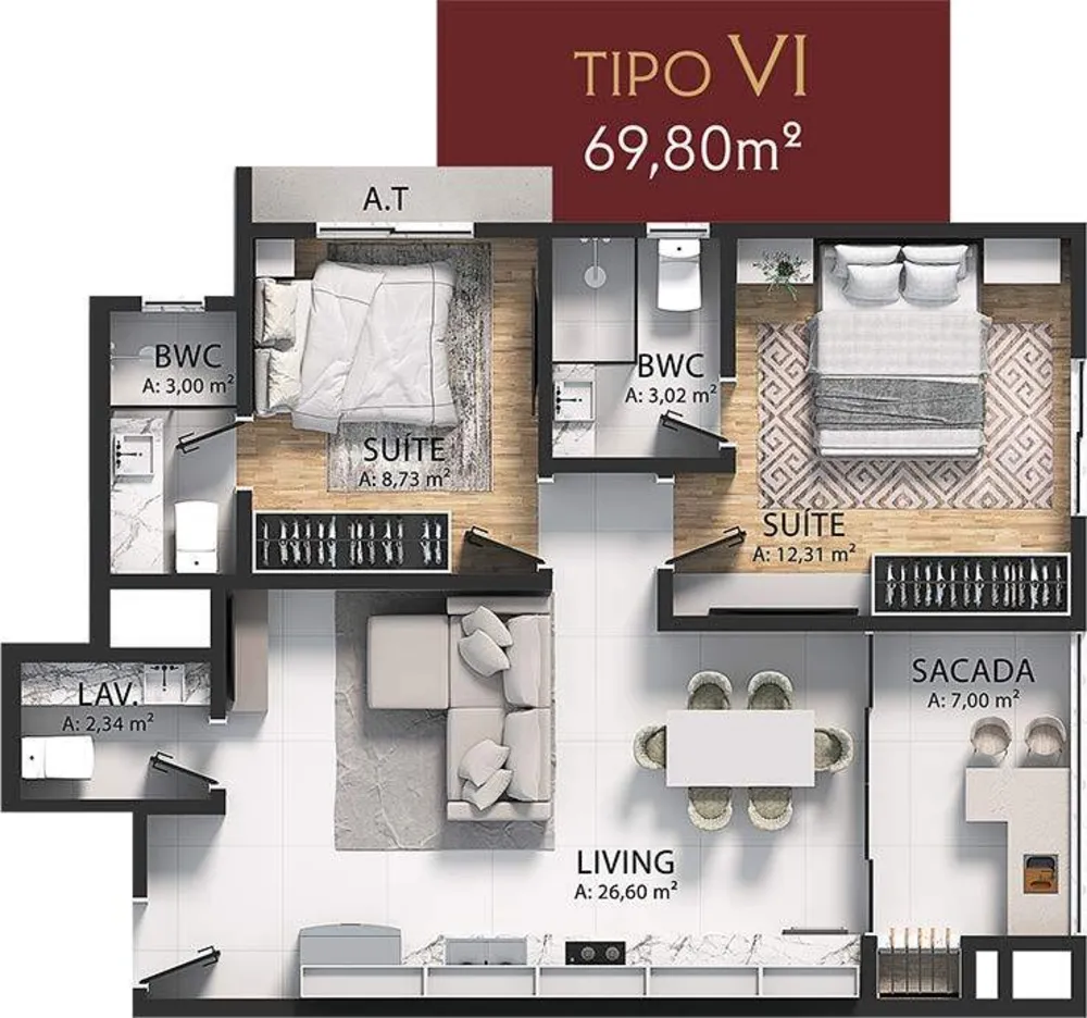 Apartamento, 2 quartos, 69 m² - Foto 4