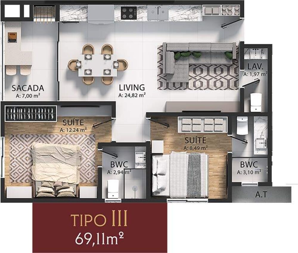 Apartamento, 2 quartos, 69 m² - Foto 4