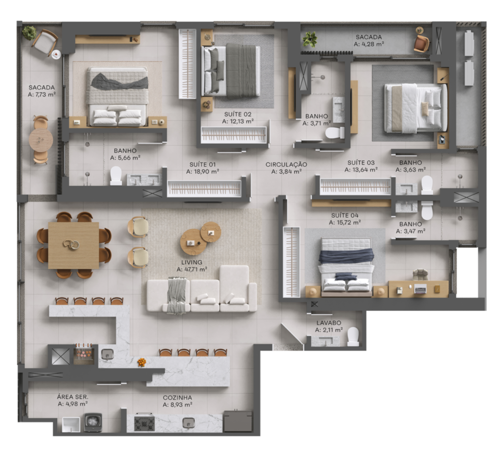 Apartamento, 3 quartos, 143 m² - Foto 2
