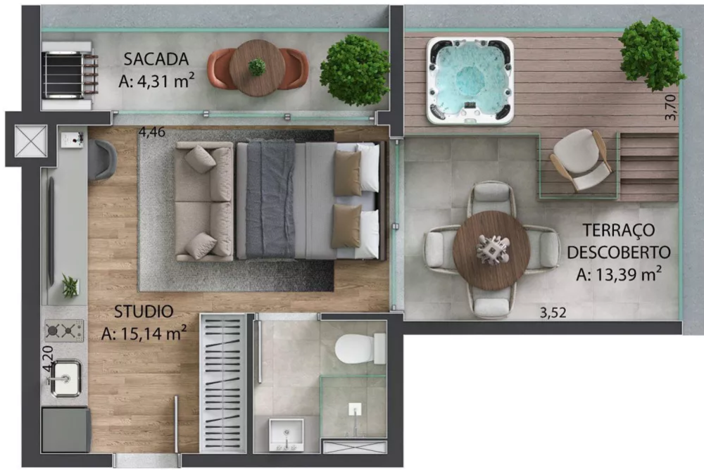 Cobertura, 1 quarto, 83 m² - Foto 6