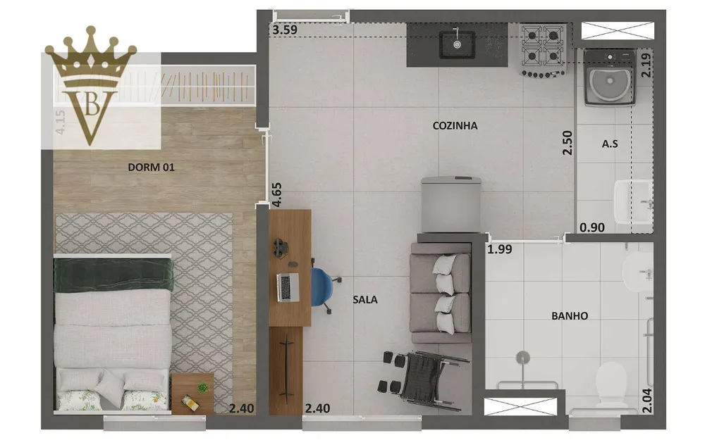 Apartamento, 1 quarto, 35 m² - Foto 1
