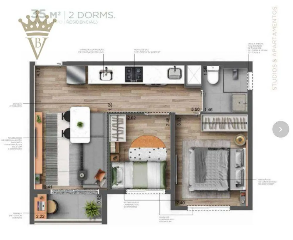 Apartamento, 2 quartos, 35 m² - Foto 2