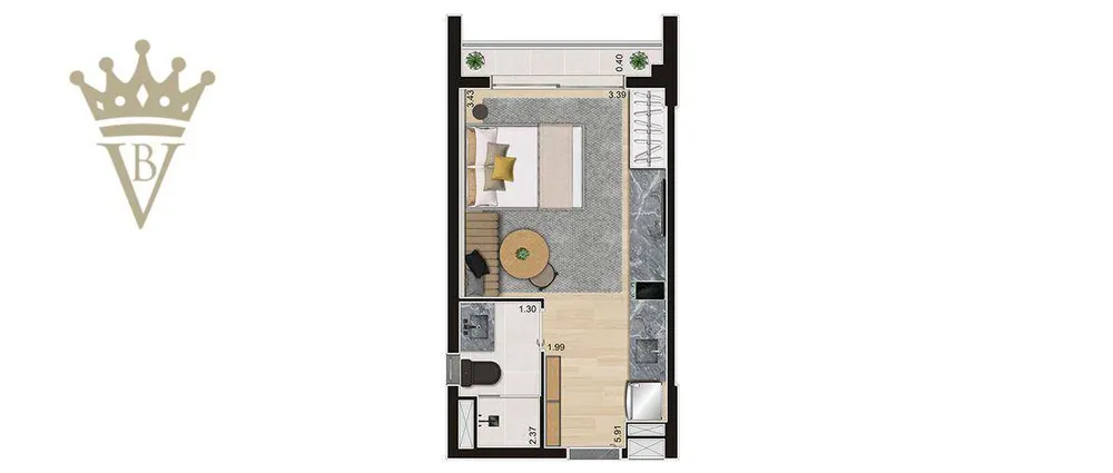 Kitnet-Studio, 24 m² - Foto 1
