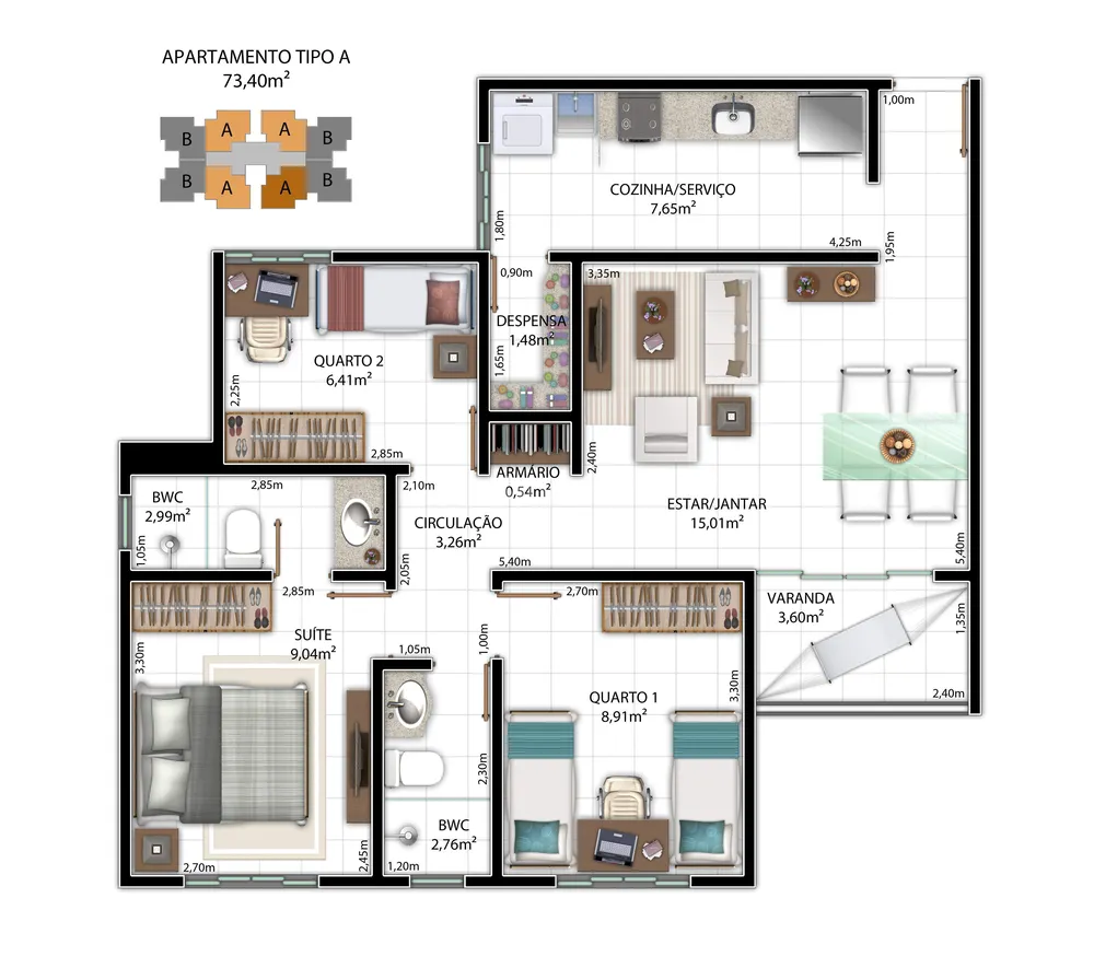 Apartamento, 3 quartos, 73 m² - Foto 12