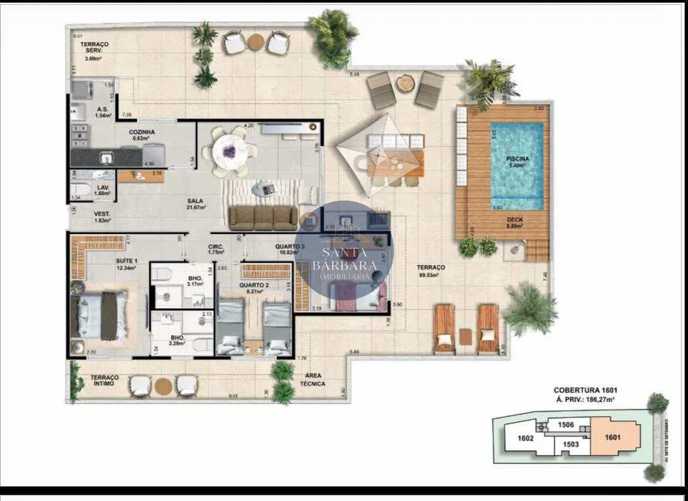 Cobertura, 3 quartos, 186 m² - Foto 1