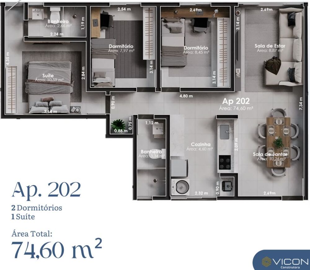 Apartamento, 3 quartos, 74 m² - Foto 9