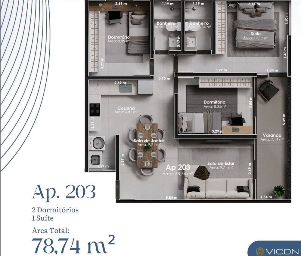 Apartamento, 3 quartos, 74 m² - Foto 2