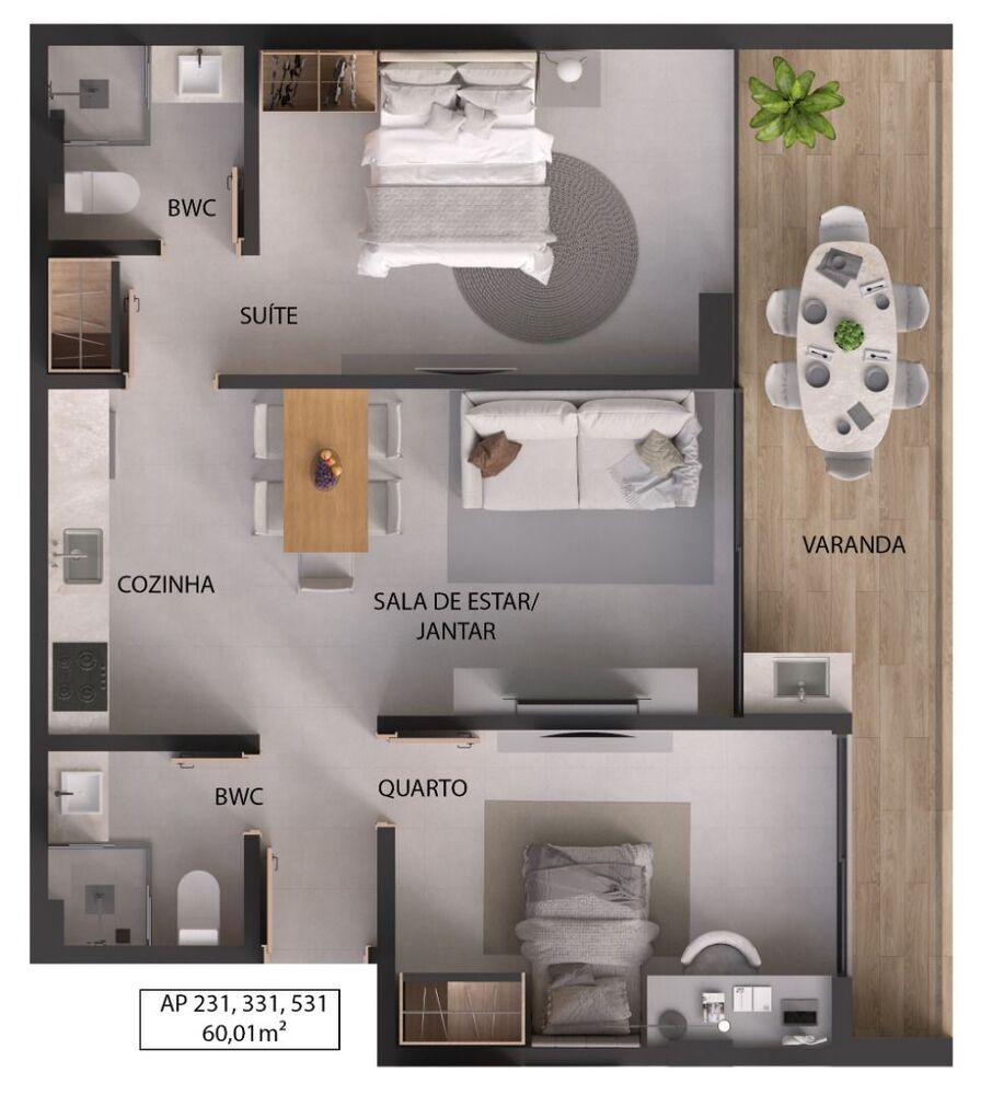 Apartamento à venda com 2 quartos, 59m² - Foto 2