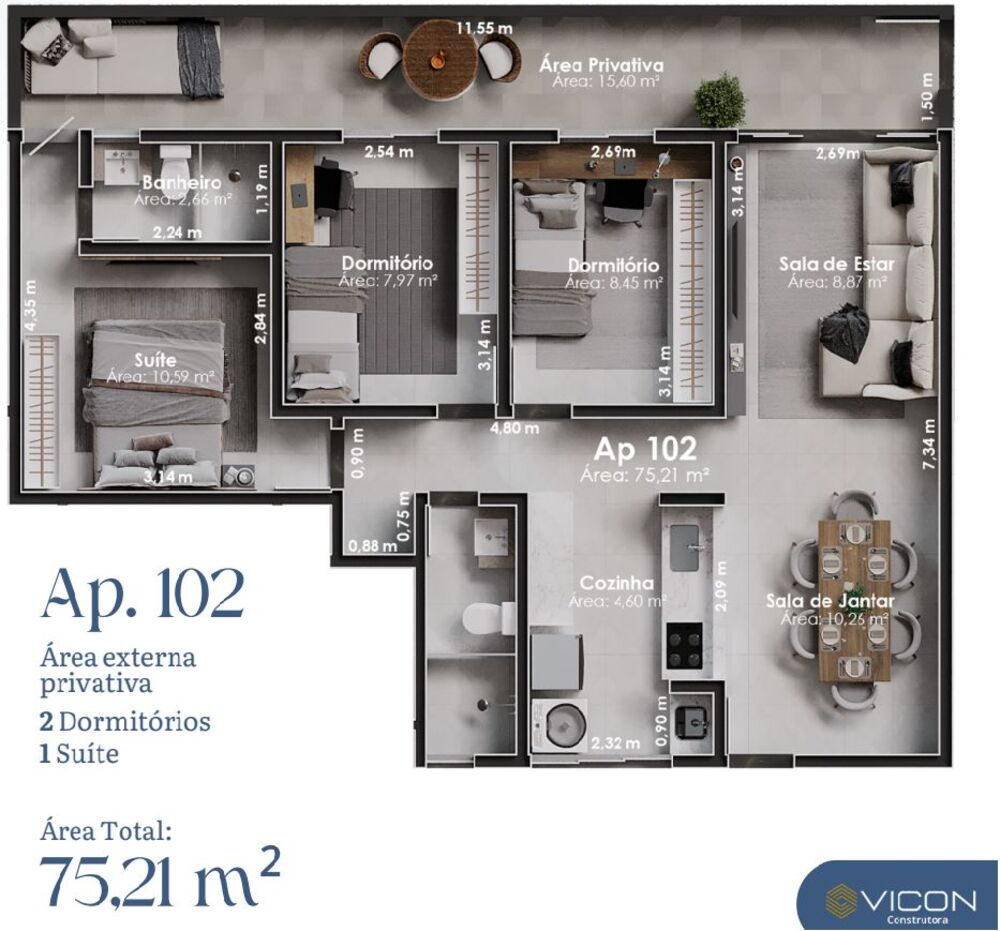 Cobertura, 3 quartos, 75 m² - Foto 1