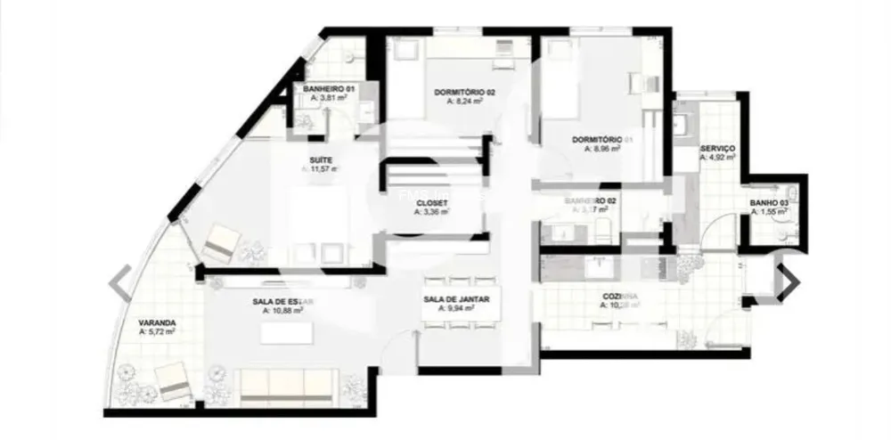 Apartamento, 3 quartos, 100 m² - Foto 3