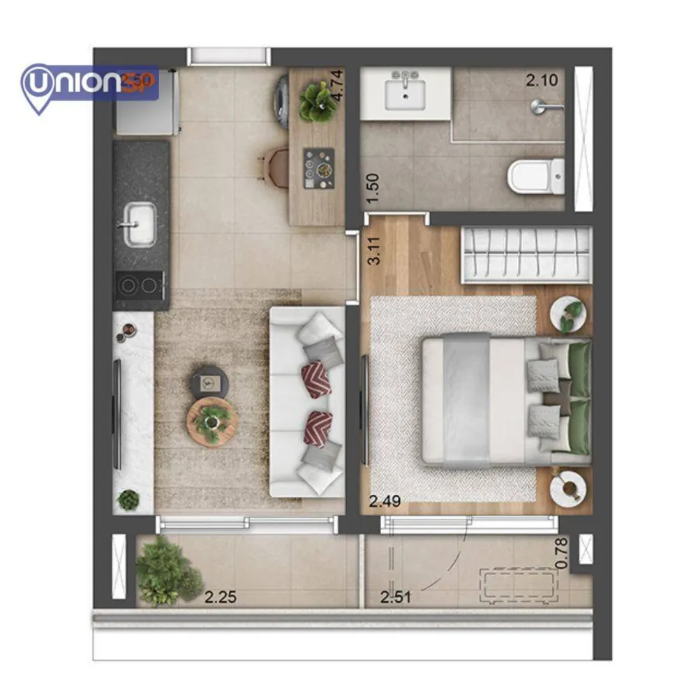 Apartamento, 1 quarto, 46 m² - Foto 2